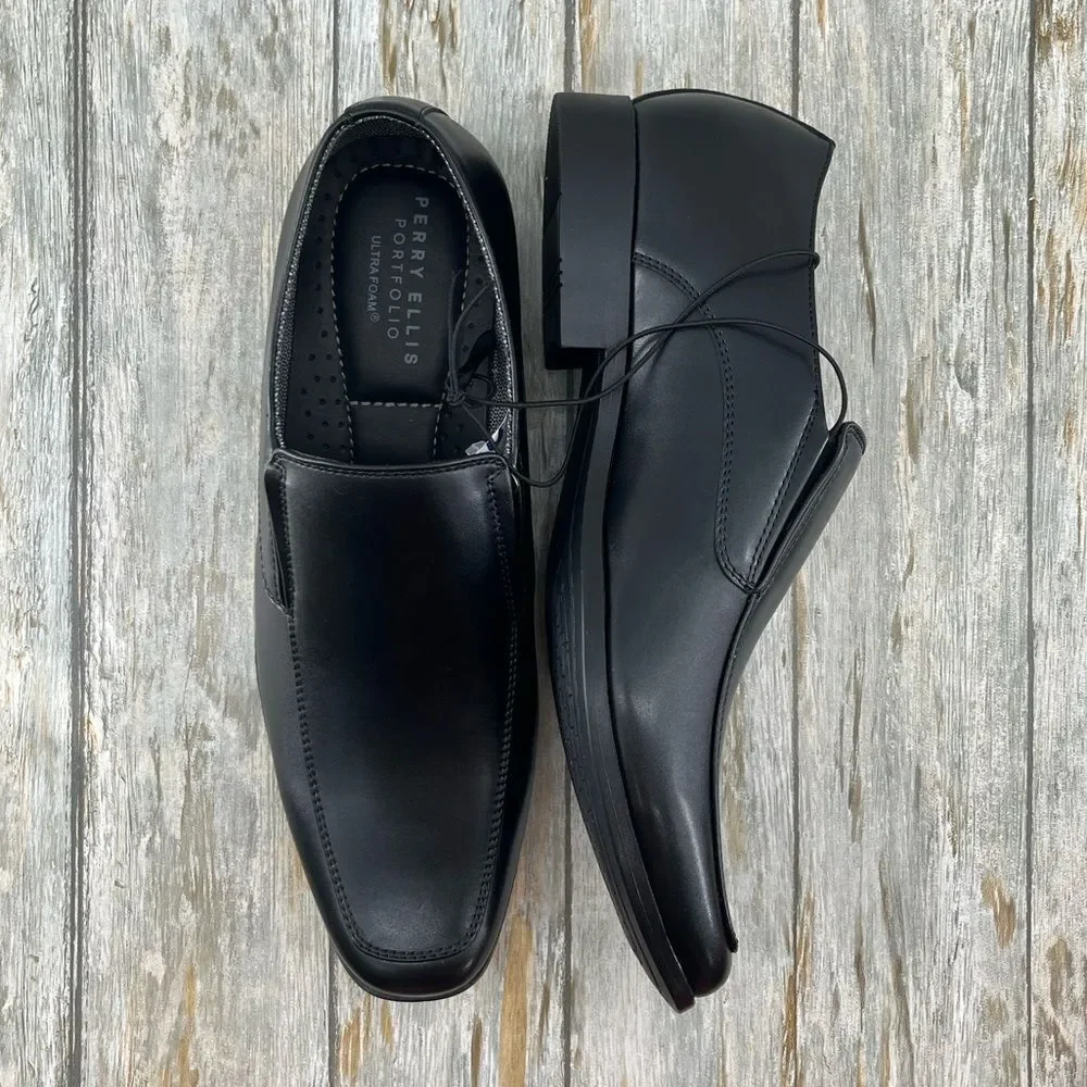 Perry Ellis Portfolio Black Slip-On Loafers Dress Shoes Size 10.5 Wide